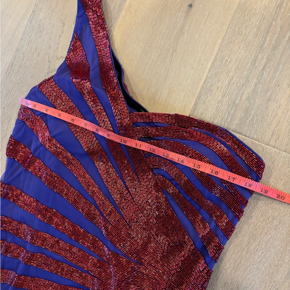 Nasty Gal One Shoulder Spiral Sequin Mini Dress US 12 red NWT - Picture 7 of 16
